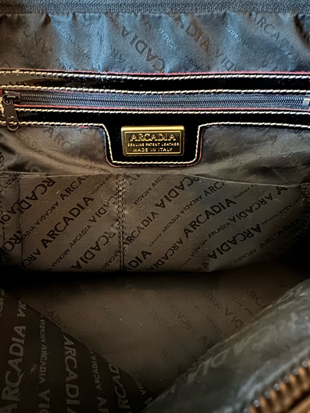 Arcadia Black Patent Leather Satchel Made in Italy Structured Handbag - Picture 6 of 9